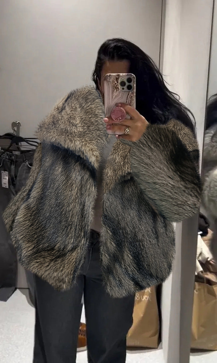 Winter Plush Coat Fashion Warm Thicken Fluffy Lapel Jacket Outwear Casual Long Sleeve Tops Womens Clothing