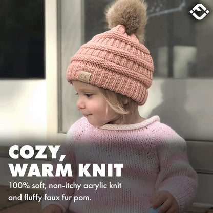 Toddler Pom Beanie – Kids Winter Hat for Ages 1–4, Baby Boy & Girl Knit Beanies, Warm Cozy Knit Snow Hats