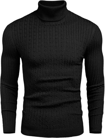 Mens Slim Fit Turtleneck Sweater Cable Knit Thermal Pullover Sweater